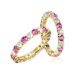18k Diamond Pink Sapphire Eternity Ring Band